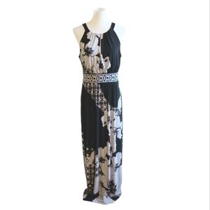 White House Black Market Women's Black and White Floral Maxi Halter Dress S/M